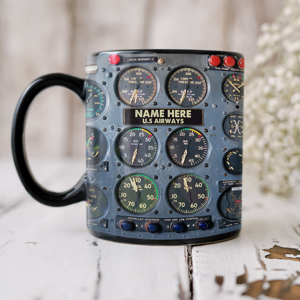 Flight Instruments Panel Cup, Custom Name Pilot Black Mug (AP0402)
