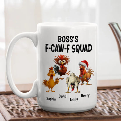 Boss FCAWF Squad White Ceramic Mug Funny Rooster Design Unique Gift for Boss