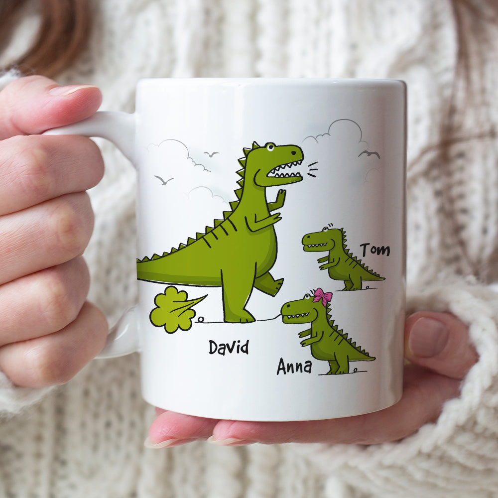 Happy Father's Day To The Master Of Dad Jokes, Personalized Mug, Gift For Dad, Father's Day Gift, Dinosaur Dad And Kids Mug