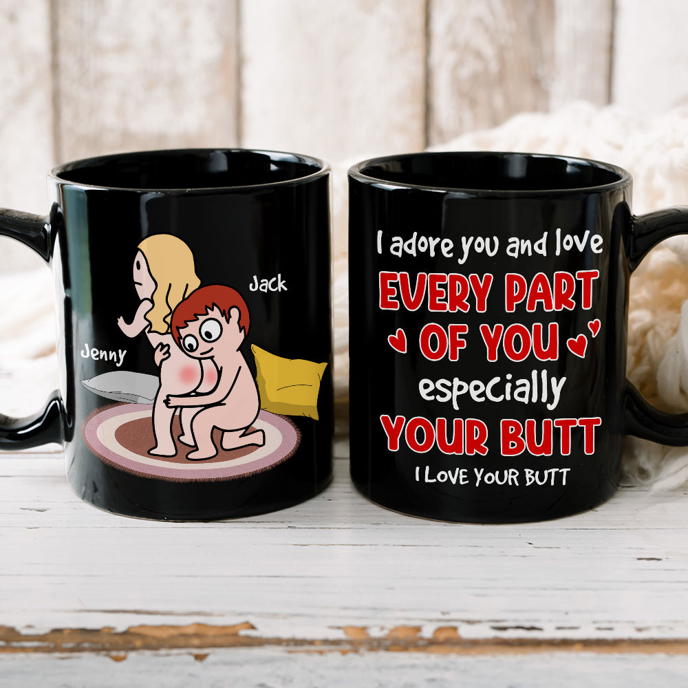 I Adore You And Love Every Part Of You - Personalized Couple Black Mug - Gift For Couple