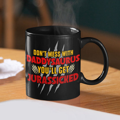 T-Rex Roarsome Dad Personalized Coffee Mug, Black Mug BLM-04dnpo070623