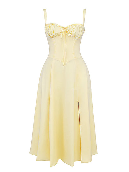 High Waist Back Lace Up Side Slit Midi Dress