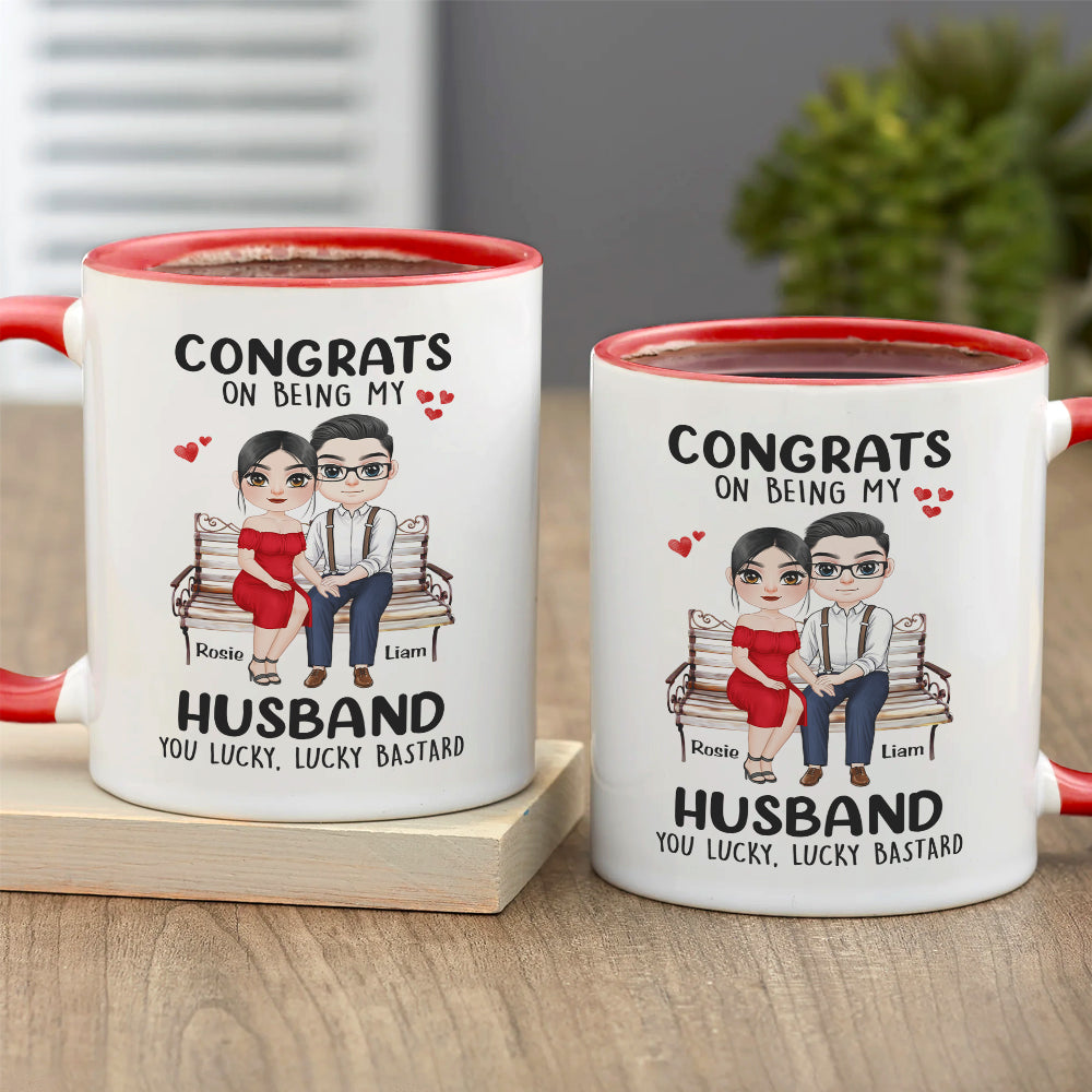 Congrats On Being My Husband, Gift For Couple, Personalized Mug, Couple Sitting Mug, Couple Gift