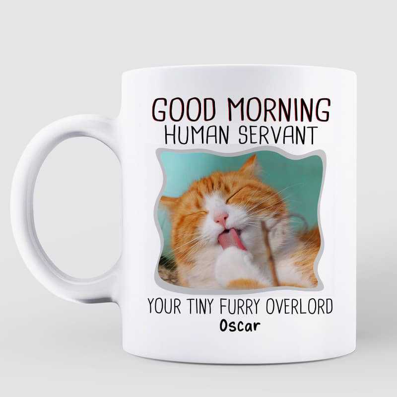 Good Morning Human Servant Dog Cat Photo Personalized Mug