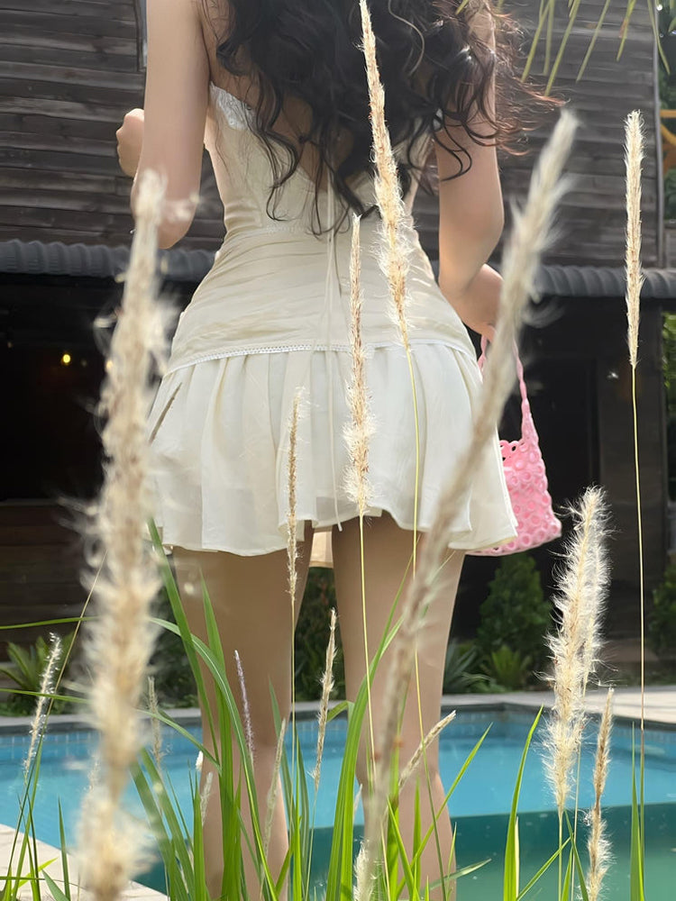 Halter Bow Front Tie A-line Mini Dress