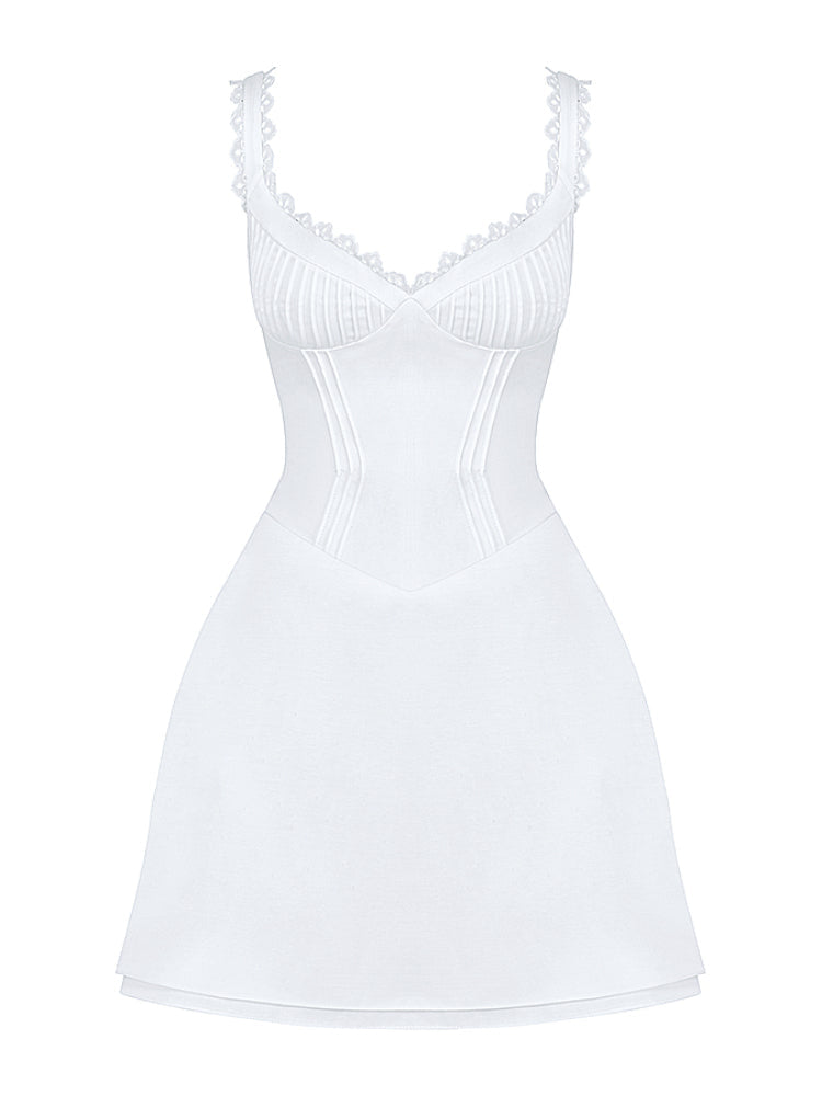 V Neck Pin Tuck Mini Birthday Dress
