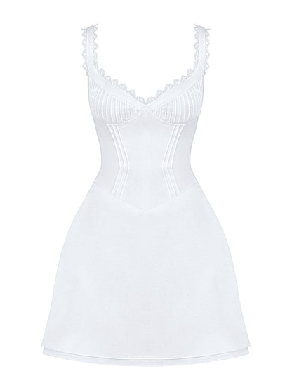 V Neck Pin Tuck Mini Birthday Dress