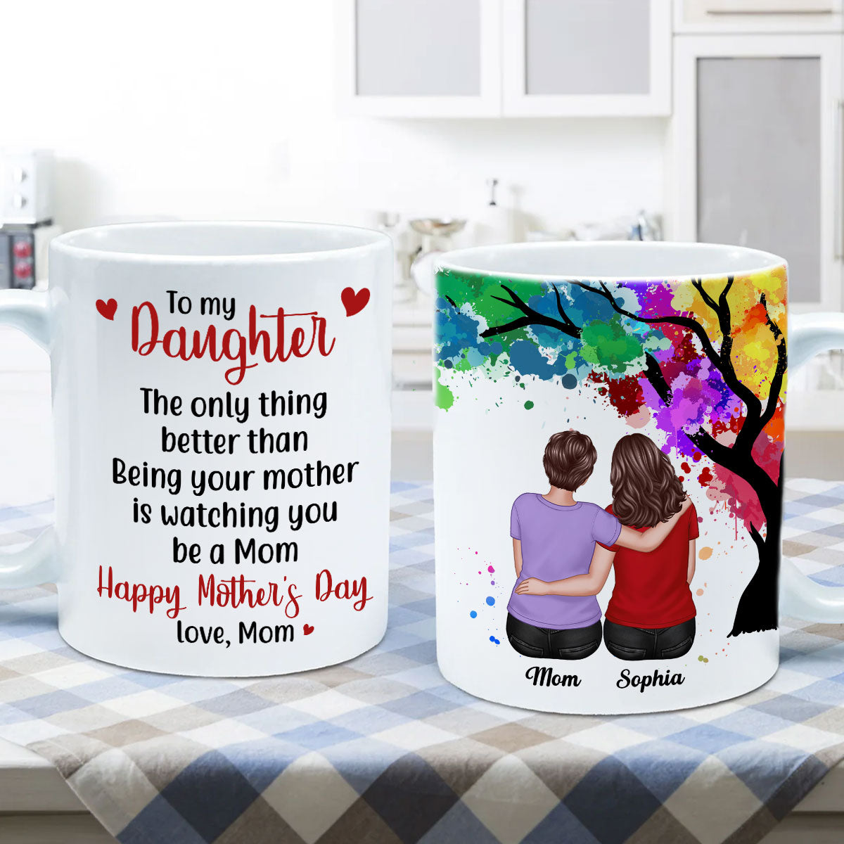 To My Daughter Happy Mother's Day Watercolor Tree Personalized Mug
