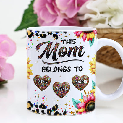 This Mom Belongs To Colorful Glitter Personalized Mug