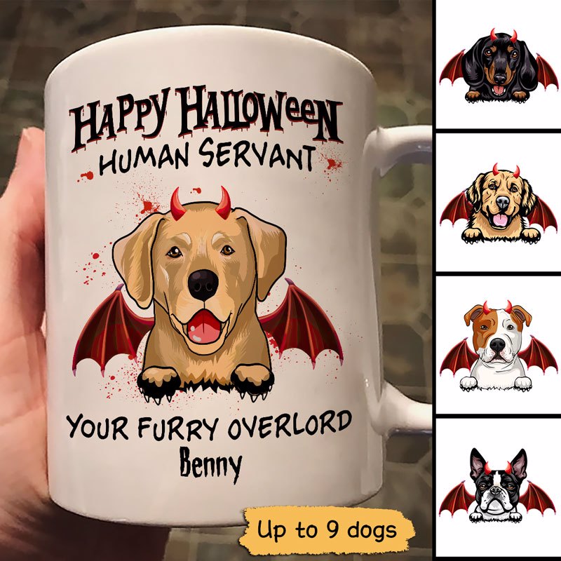 Happy Halloween Human Servant Peeking Devil Dogs Personalized Mug