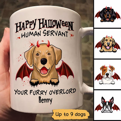 Happy Halloween Human Servant Peeking Devil Dogs Personalized Mug