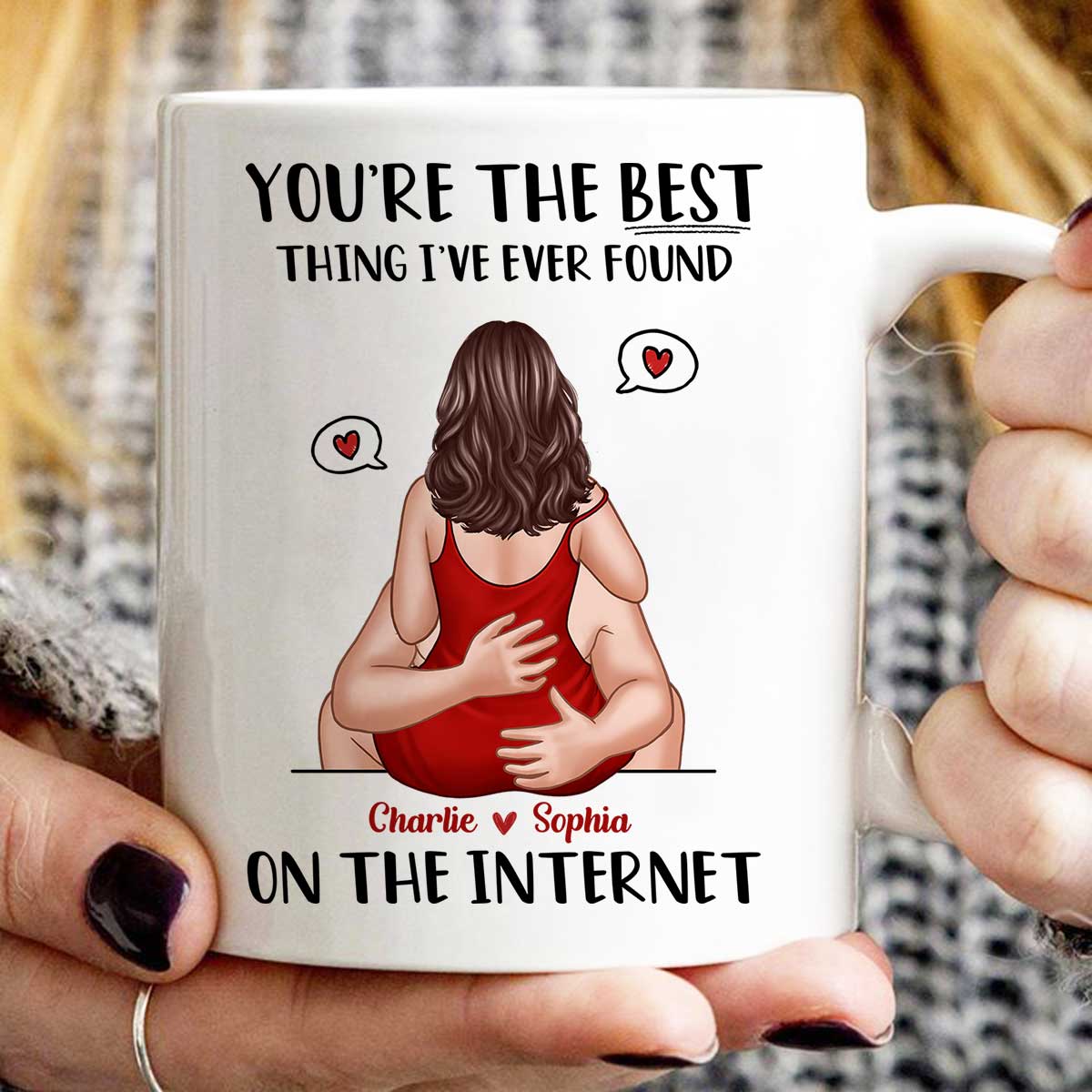 Online Dating Virtual Love Embrace Valentine's Couple Personalized Mug