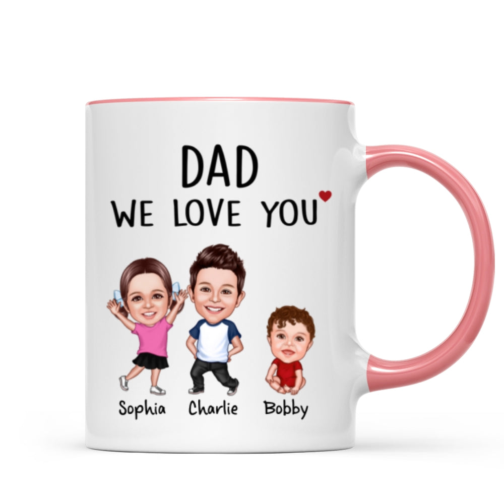 Dad We Love You Funny Caricature Personalized Mug, Father's Day Gift For Him