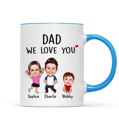 Dad We Love You Funny Caricature Personalized Mug, Father's Day Gift For Him
