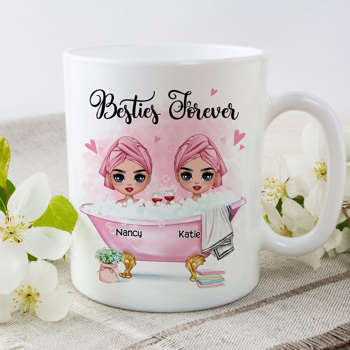 Doll Besties Sisters In The Bathtub Personalized Mug