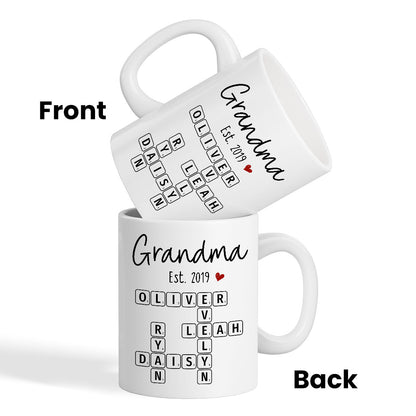 Grandma Mom Est. Crossword Puzzle Art Personalized Mug