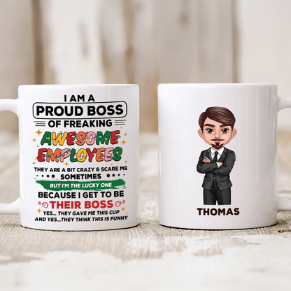 Proud Boss Of Freaking Awesome Employees Personalized Mug, Funny Christmas Gift For Boss