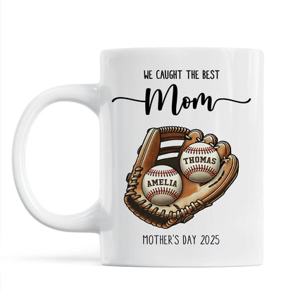 We Caught The Best Mom Baseball, Softball Personalized Mug, Custom Kid's Name, Mother's Day, Gift For Wife, Gift For Mom