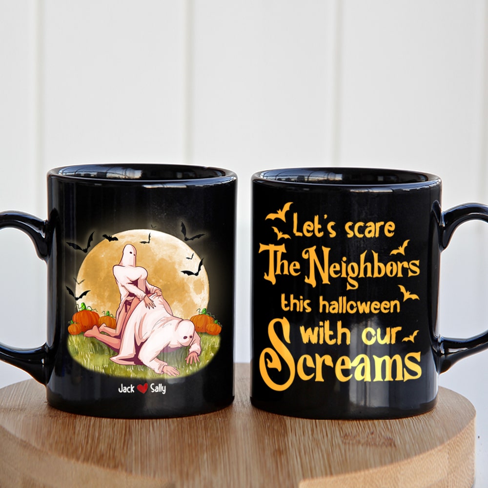 Naughty Couple, Let's Scare The Neighbors, Personalized Coffee Mug, Halloween Gifts For Couple