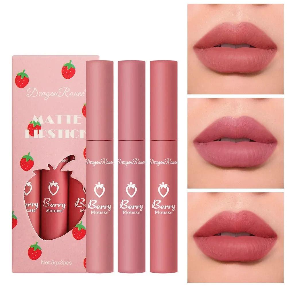 Border 3 Strawberry Velvet Mist Matte Lip Glaze Lipstick Set Soft, Matte Finish, Vibrant Color