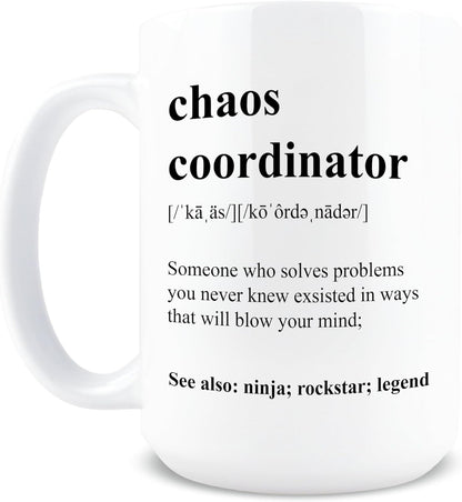 Chaos Coordinator Coffee Mug, Funny Gift for Teacher Boss Manager Coworker, Birthday Christmas Appreciation Gift