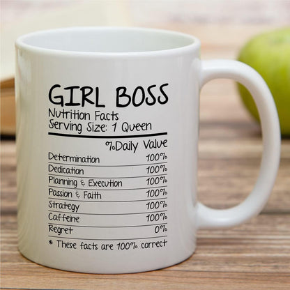 Girl Boss Nutritional Facts Coffee Mug Funny Gift for Boss Lady Friend Coworker Birthday Gift