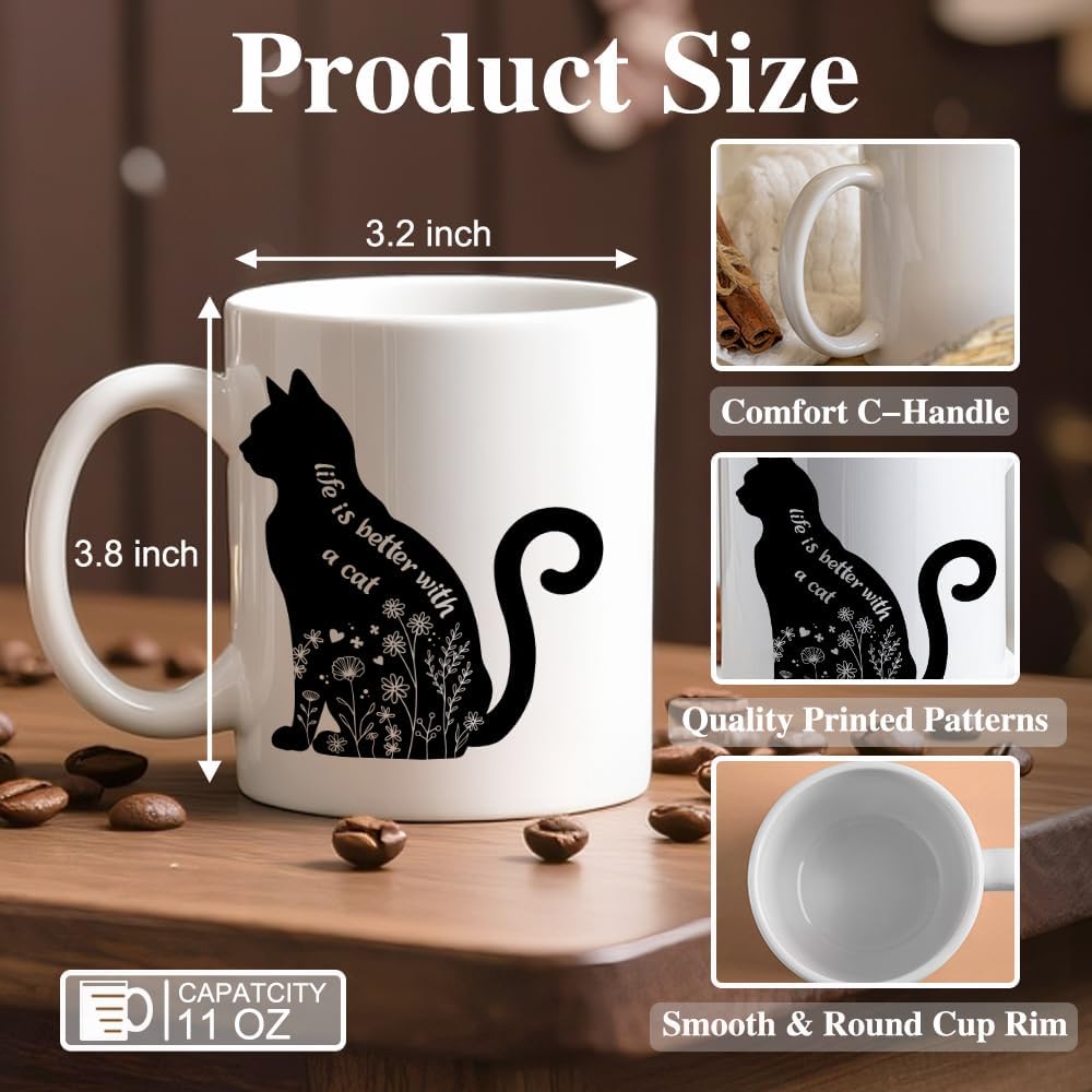 Life Is Better With a Cat Coffee Mug Funny Cat Lover Gift for Cat Mom Dad Women Men