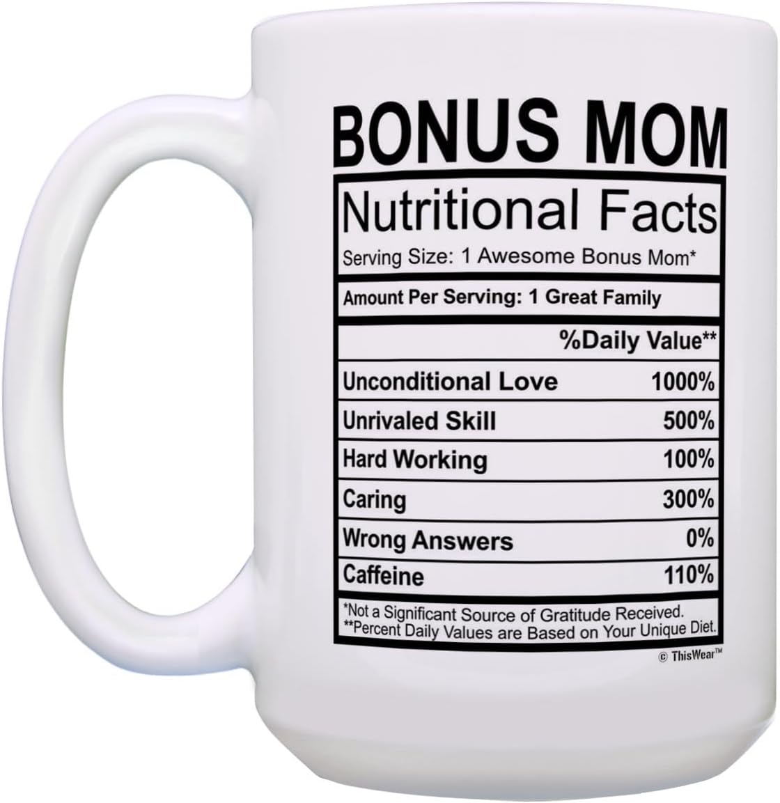 Stepmom Nutritional Facts Coffee Mug Funny Gift for Stepmom from Stepdaughter Stepson Kids, Mothers Day Birthday Gift