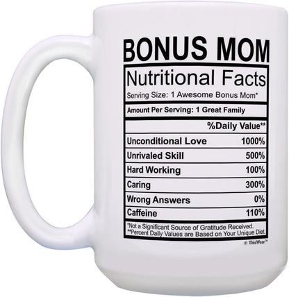 Stepmom Nutritional Facts Coffee Mug Funny Gift for Stepmom from Stepdaughter Stepson Kids, Mothers Day Birthday Gift