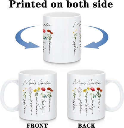 Personalized Mama Coffee Mug Custom Photo Birth Flower Mug, Gift for Mom Birthday Mother's Day Christmas Gift