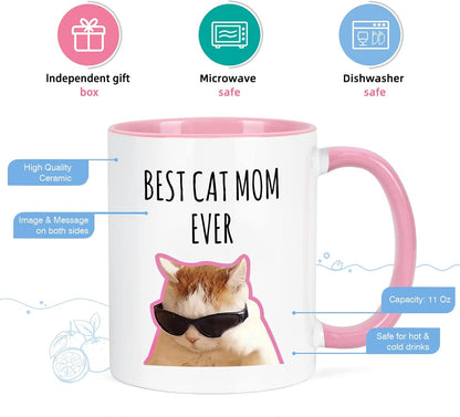Best Cat Mom Ever Coffee Mug Gift for Cat Mom Women, Mothers Day Birthday Christmas Gift