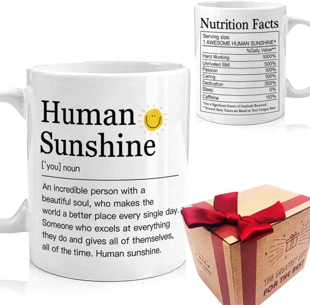 Human Sunshine Coffee Mug Inspirational Gift for Women Boss Lady Teacher Nurse Mom Coworker, Appreciation Birthday Gift