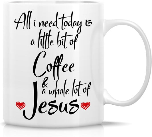 All I Need Is Coffee And Jesus Coffee Mug, Funny Christian Gift for Women Men, Birthday Christmas Faith Gift for Friend Coworker