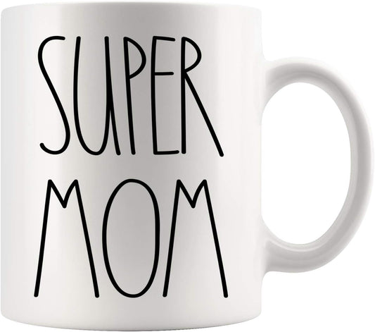 Super Mom Coffee Mug, Best Super Mom Ever Gift for Mother, Mothers Day Birthday Christmas Gift for Mom from Daughter Son Kids