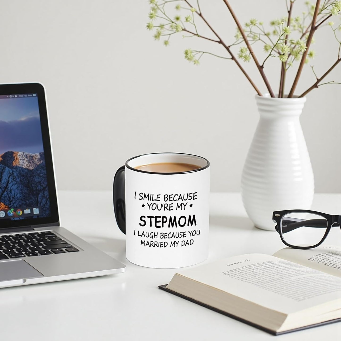 I Smile Because You Are My Stepmom Coffee Mug, Bonus Mom Gift from Stepdaughter Stepson, Birthday Mother's Day Christmas Gift