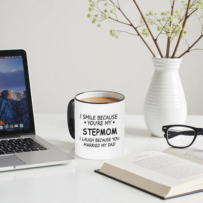 I Smile Because You Are My Stepmom Coffee Mug, Bonus Mom Gift from Stepdaughter Stepson, Birthday Mother's Day Christmas Gift