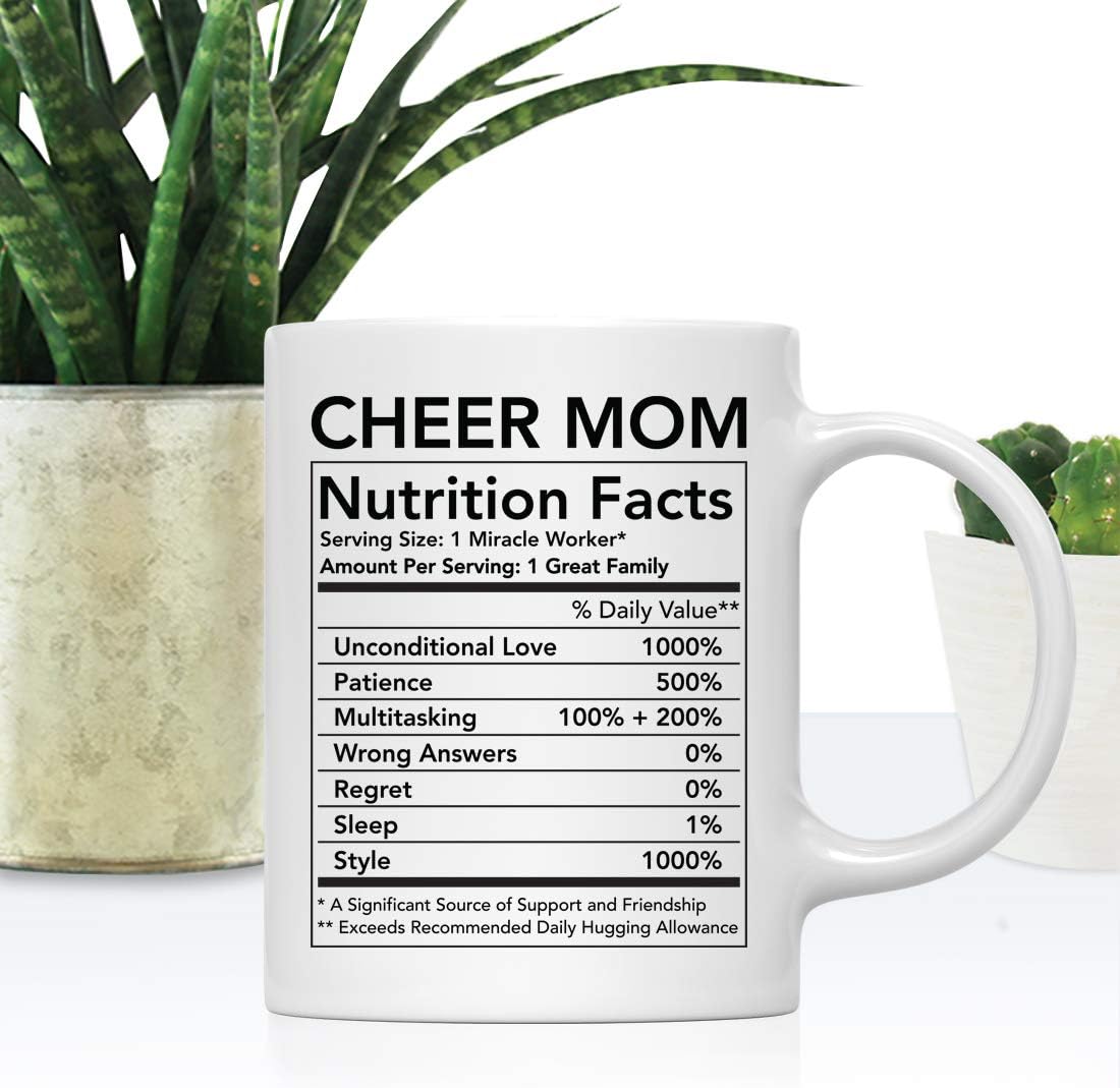 Cheer Mom Nutritional Facts Coffee Mug Funny Gift for Mom Birthday Mother's Day Christmas Gift