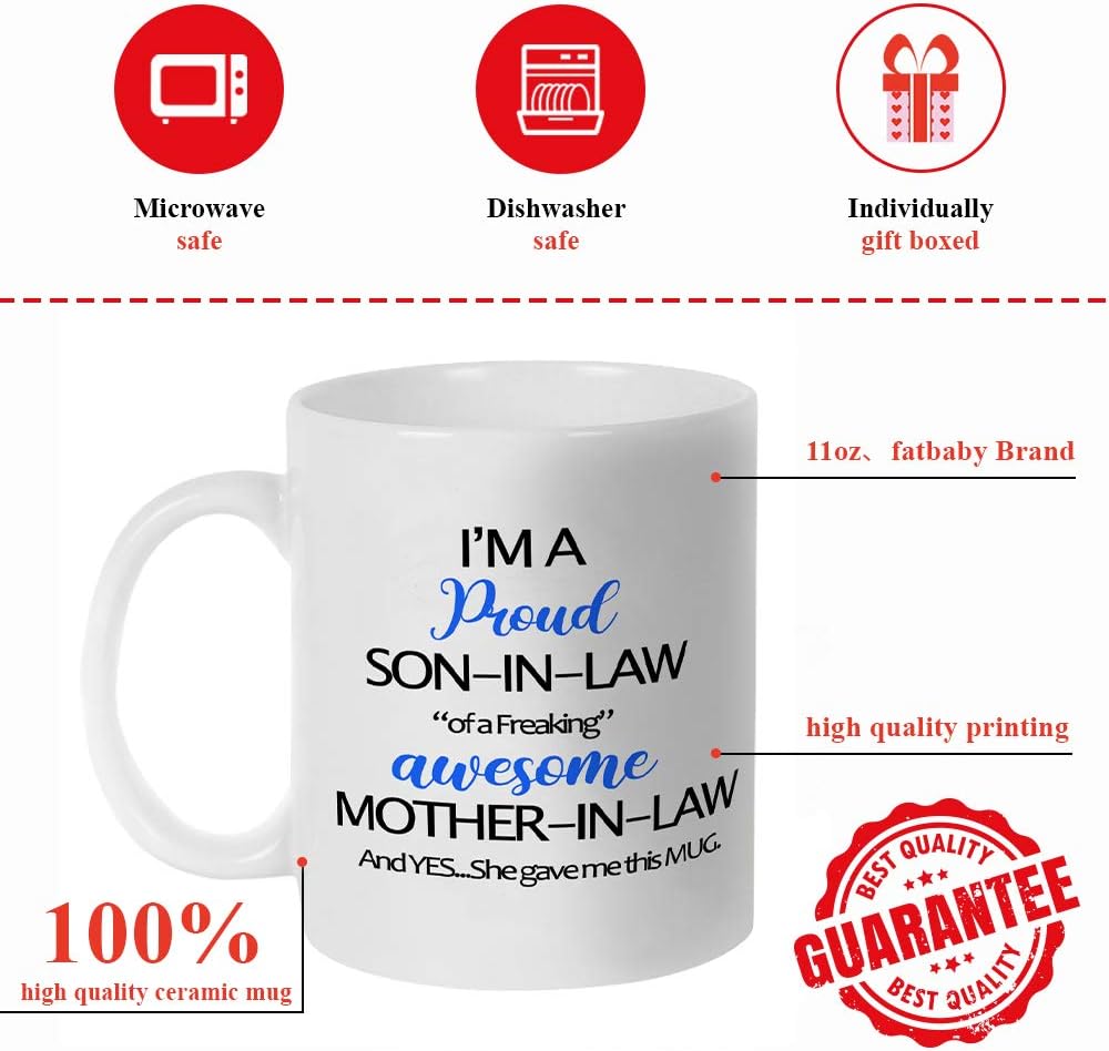 Funny Son in Law Coffee Mug Gift from Mother in Law for Birthday Fathers Day