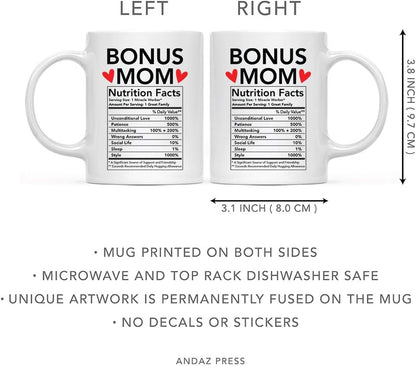 Bonus Mom Nutritional Facts Coffee Mug Funny Stepmom Gift from Stepdaughter Stepson Birthday Mother's Day Gift