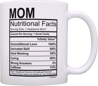 Mom Nutritional Facts Coffee Mug Funny Gift for Mom from Daughter Son Kids Husband, Mothers Day Birthday Gift