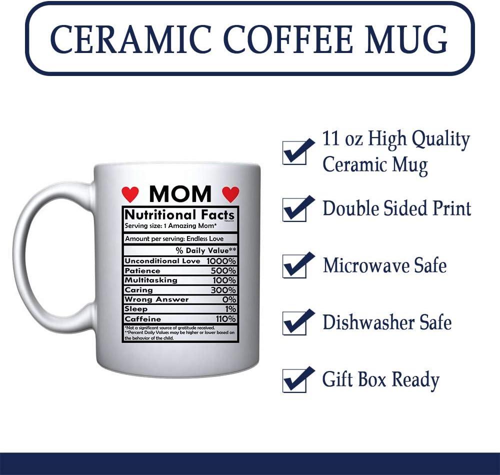 Mom Nutritional Facts Coffee Mug Funny Gift for Mom Grandma Stepmom from Daughter Son Kids Birthday Gift