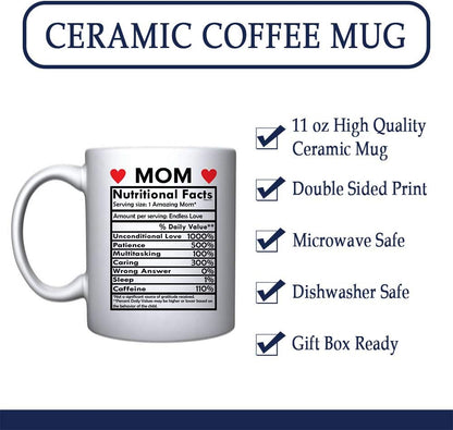 Mom Nutritional Facts Coffee Mug Funny Gift for Mom Grandma Stepmom from Daughter Son Kids Birthday Gift