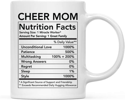 Cheer Mom Nutritional Facts Coffee Mug Funny Gift for Mom Birthday Mother's Day Christmas Gift