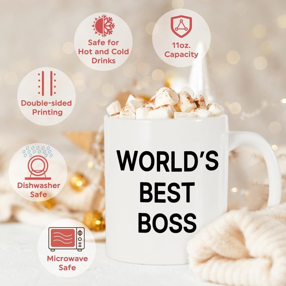 World's Best Boss Coffee Mug, Funny Office Gift for Boss Men Women, Boss Day Birthday Christmas Gift from Coworkers Employees