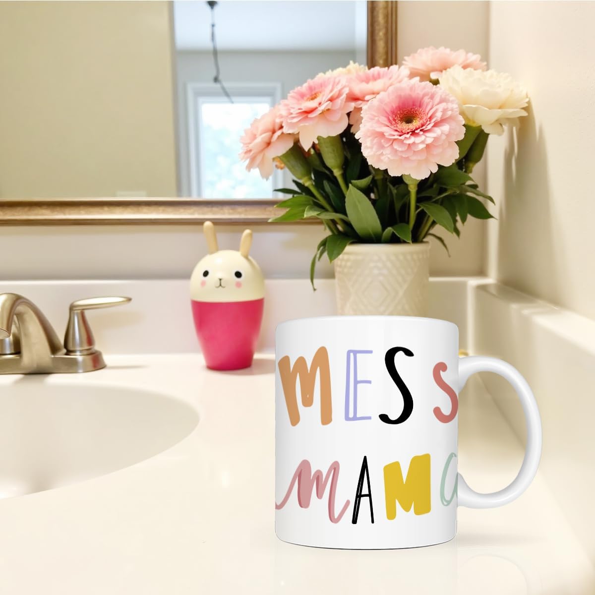 Funny Don't Mess With Mama Typography Coffee Mug, Sarcastic Mom Humor Cup, Gift for Mom from Daughter Son Kids Husband, Birthday Mothers Day Christmas Gift