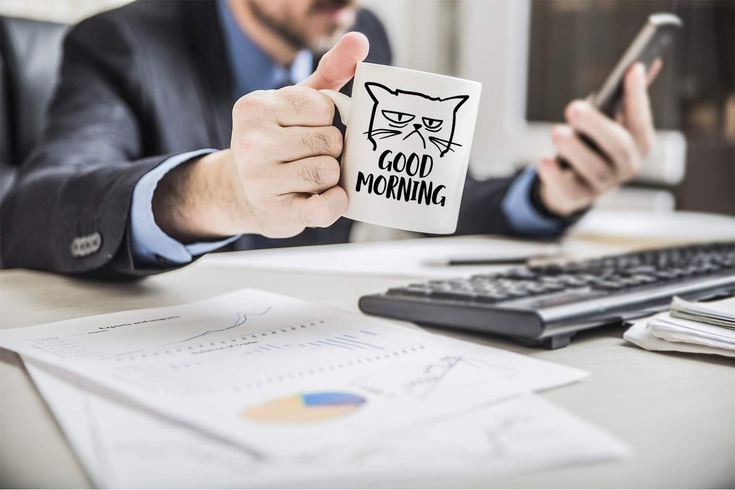 Good Morning Grumpy Cat Coffee Mug Funny Cat Lover Gift for Cat Mom Women Friend