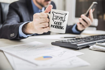 Good Morning Grumpy Cat Coffee Mug Funny Cat Lover Gift for Cat Mom Women Friend