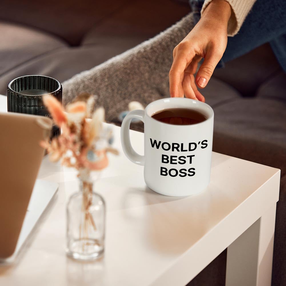 World's Best Boss Coffee Mug, Funny Office Gift for Boss Men Women, Boss Day Birthday Christmas Gift from Coworkers Employees