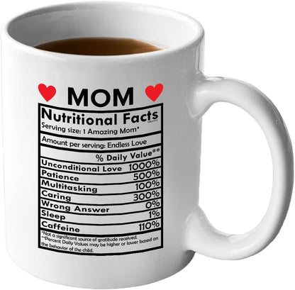 Mom Nutritional Facts Coffee Mug Funny Gift for Mom Grandma Stepmom from Daughter Son Kids Birthday Gift