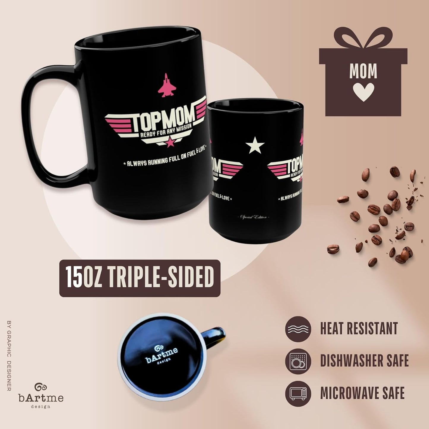 Top Mom Coffee Mug, Best Mom Ever Gift for Mother, Mothers Day Birthday Christmas Gift for Mom from Daughter Son